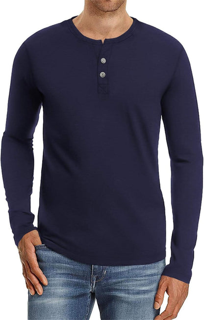 Aiyino Mens Casual Slim Fit Long Sleeve Henley T-Shirts Cotton Shirts