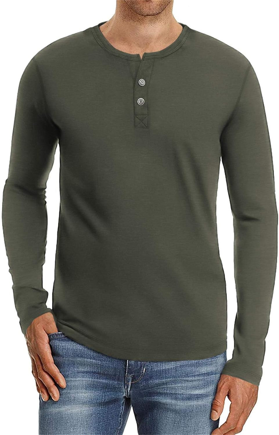 Aiyino Mens Casual Slim Fit Long Sleeve Henley T-Shirts Cotton Shirts
