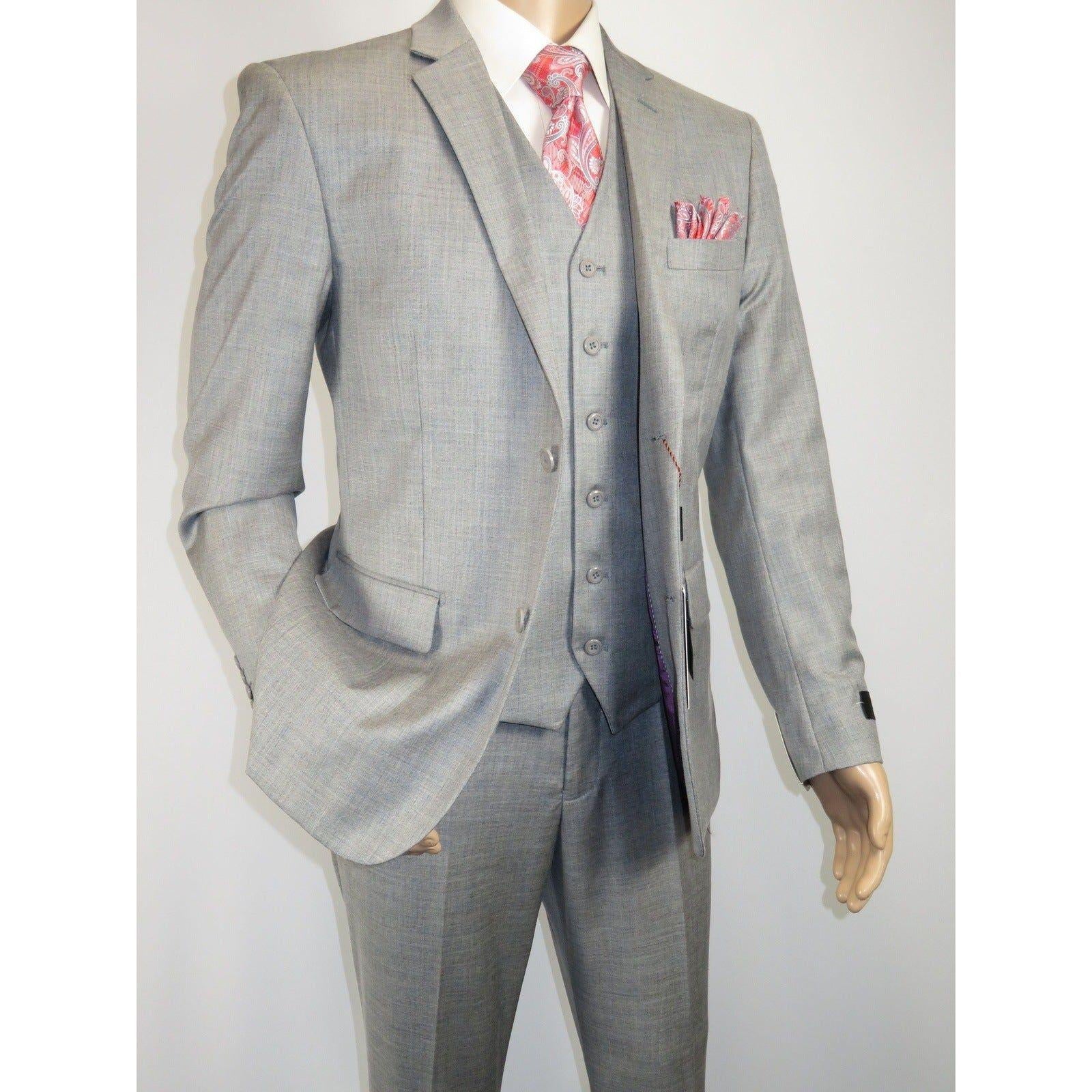 Mens Three Piece Suit Vested  Soft Fabric with Sheen M3090 Stone Gray 3Pc