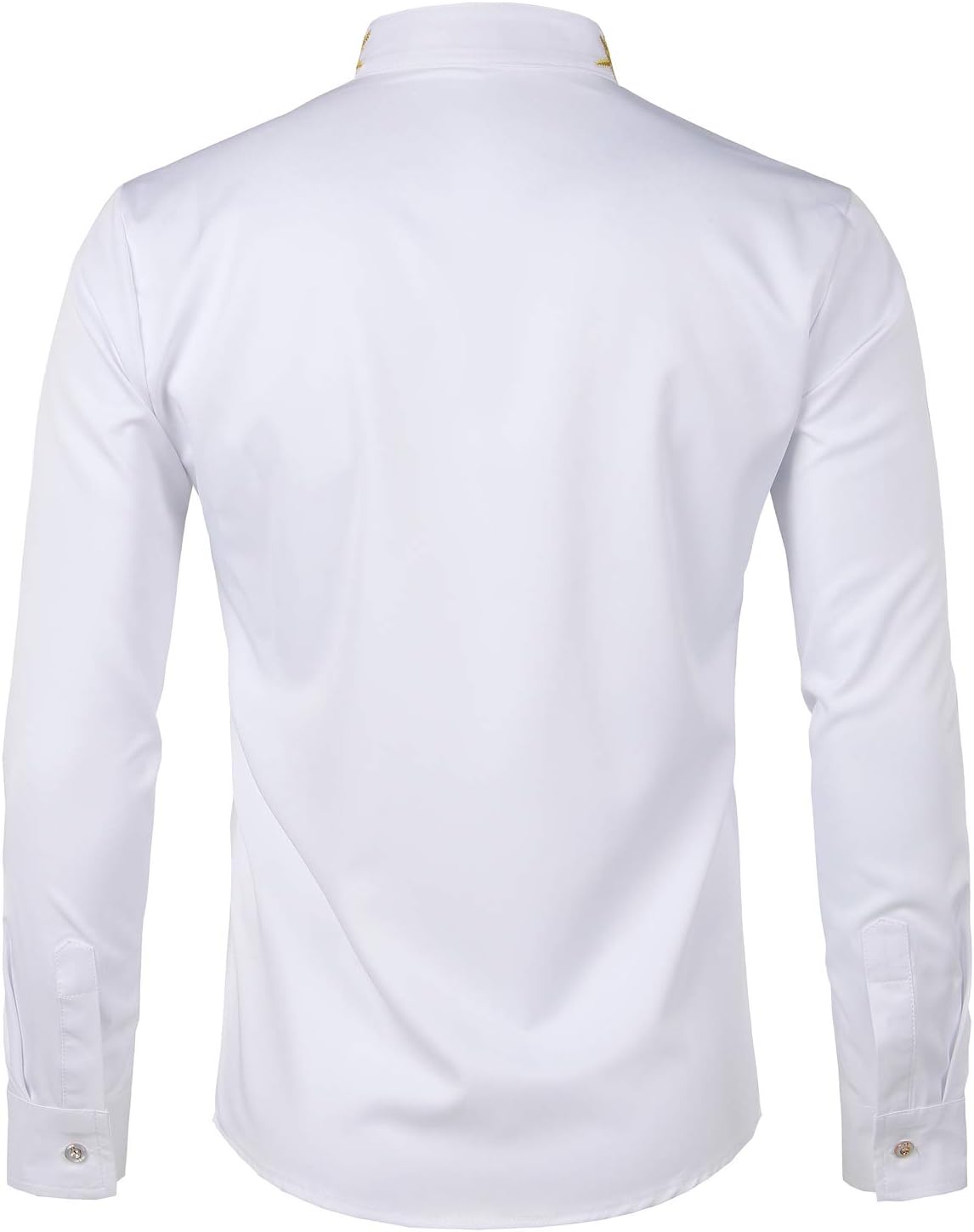 ZEROYAA Mens Hipster Gold Embroidery Mandarin Collar Slim Fit Long Sleeve Casual Dress Shirts
