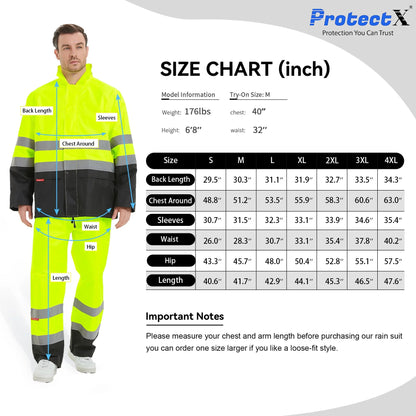 Hi Vis Safety Rain Jacket and Pants, Waterproof Reflective Rain Gear for Farming Fishing Work, Men Women Rain Suit with Inner Mesh Lining and Pockets, Green