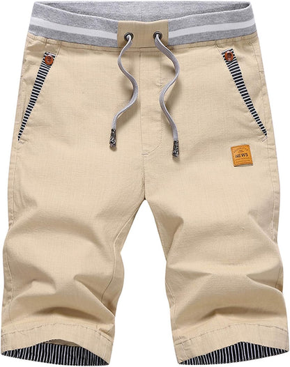 Justsun Mens Shorts Casual Classic Fit Cotton Summer Beach Shorts with Elastic Waist and Pockets
