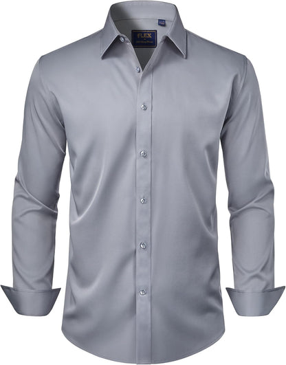 J.VER Men'S Dress Shirts Solid Long Sleeve Stretch Wrinkle-Free Formal Shirt Business Casual Button down Shirts
