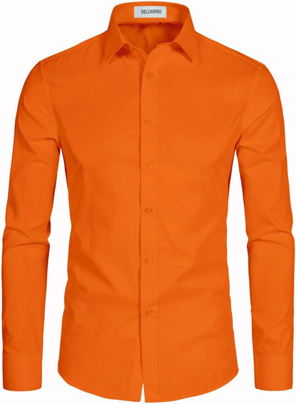 Men'S Long Sleeve Button up Shirts Solid Slim Fit Casual Business Formal Dress Shirt