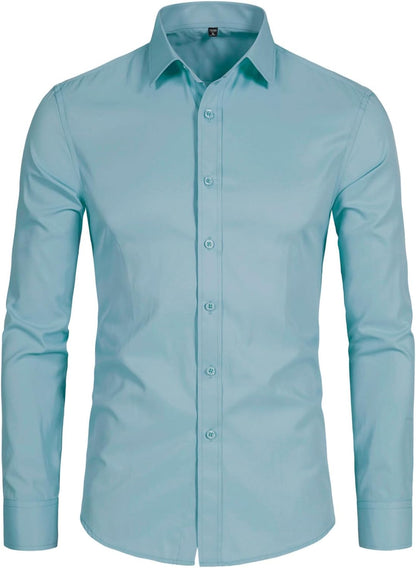 Men'S Long Sleeve Button up Shirts Solid Slim Fit Casual Business Formal Dress Shirt