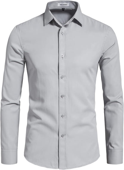 Men'S Long Sleeve Button up Shirts Solid Slim Fit Casual Business Formal Dress Shirt
