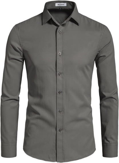 Men'S Long Sleeve Button up Shirts Solid Slim Fit Casual Business Formal Dress Shirt