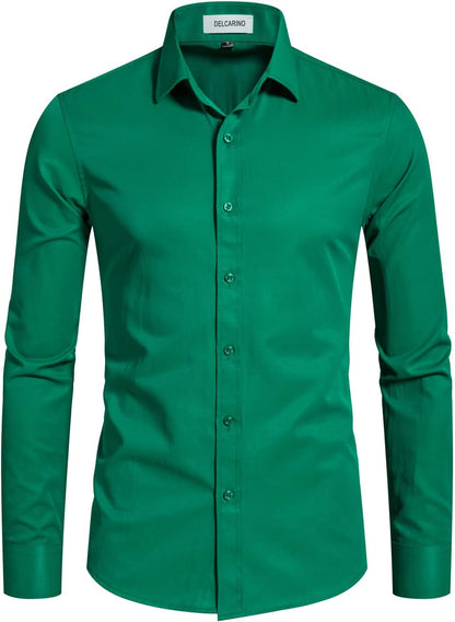Men'S Long Sleeve Button up Shirts Solid Slim Fit Casual Business Formal Dress Shirt