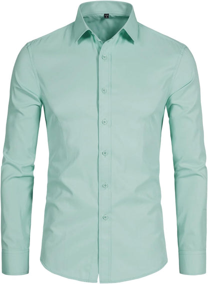 Men'S Long Sleeve Button up Shirts Solid Slim Fit Casual Business Formal Dress Shirt