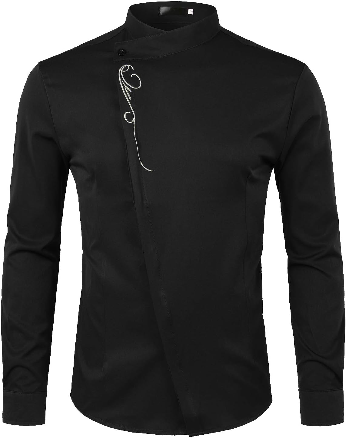 ZEROYAA Mens Hipster Gold Embroidery Mandarin Collar Slim Fit Long Sleeve Casual Dress Shirts