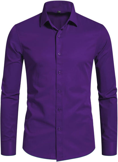 Men'S Long Sleeve Button up Shirts Solid Slim Fit Casual Business Formal Dress Shirt