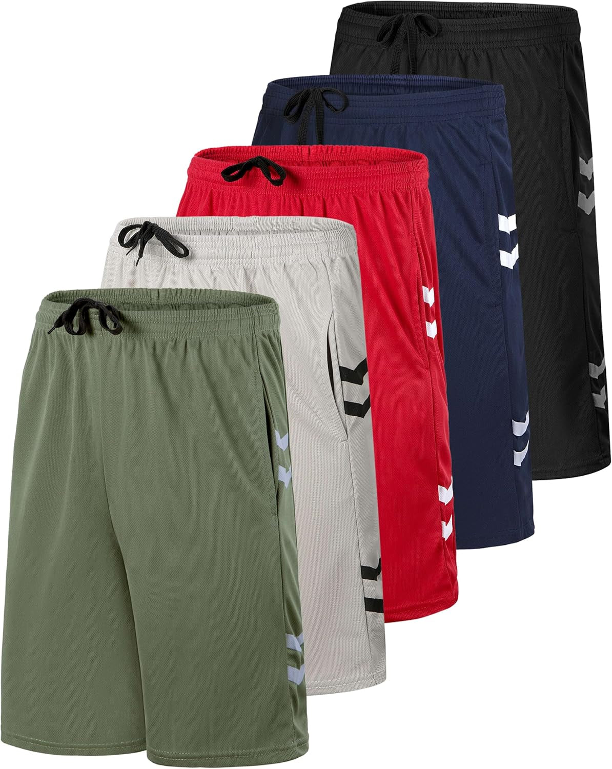 Real Essentials: Men’S 5 Pack 9" Mesh Shorts – Athletic Gym, Workout, Basketball, Running, Casual Lounge Activewear Pockets