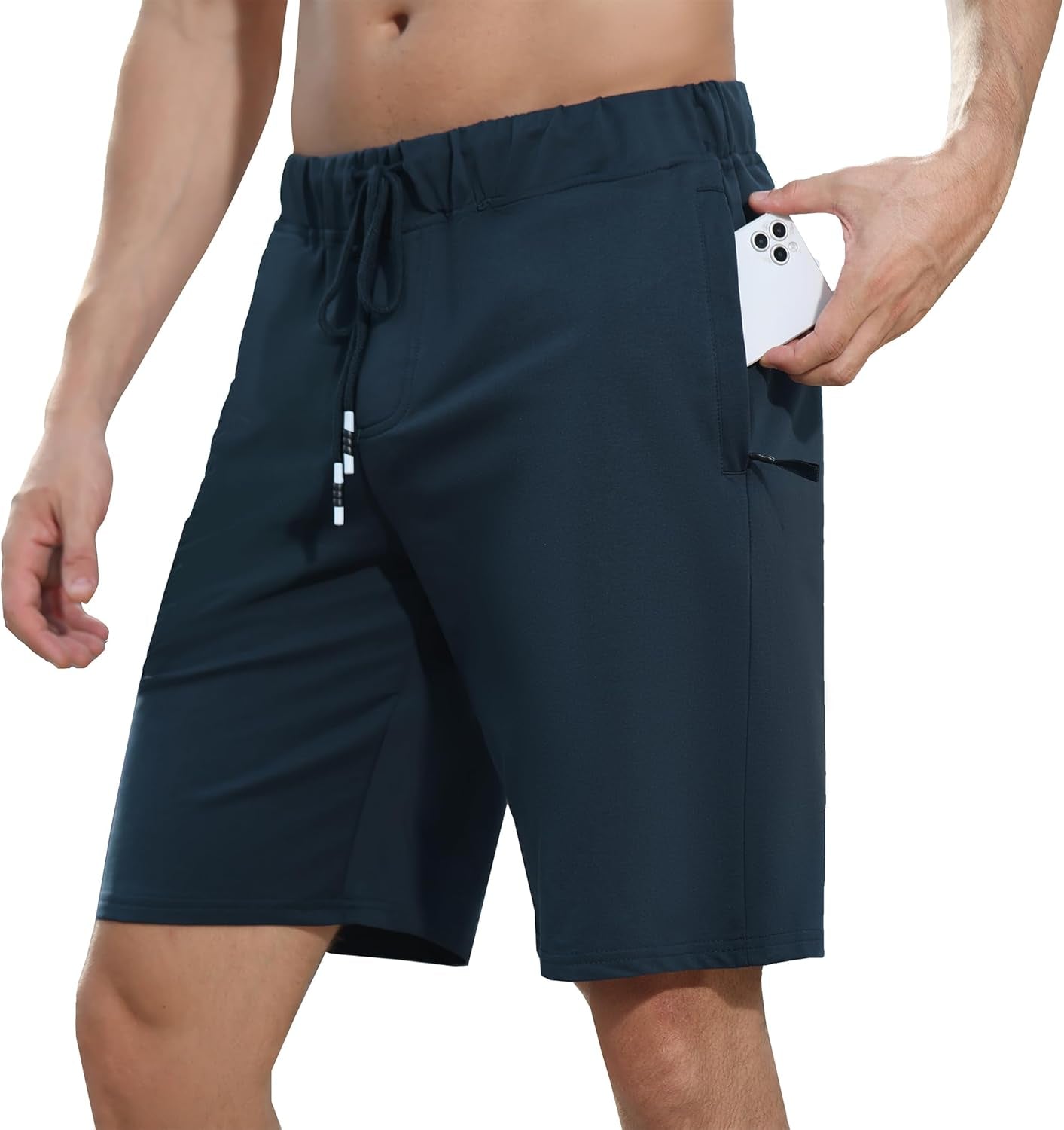 Boisouey Mens Shorts Casual Drawstring Zipper Pockets Elastic Waist