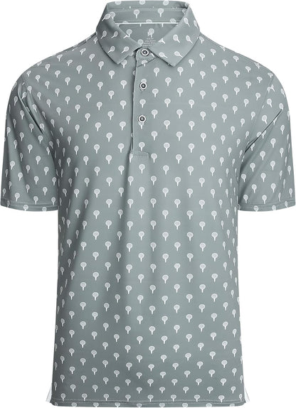 Esabel.C Golf Shirts for Men Dry Fit Performance Short Sleeve Print Moisture Wicking Collared Shirt
