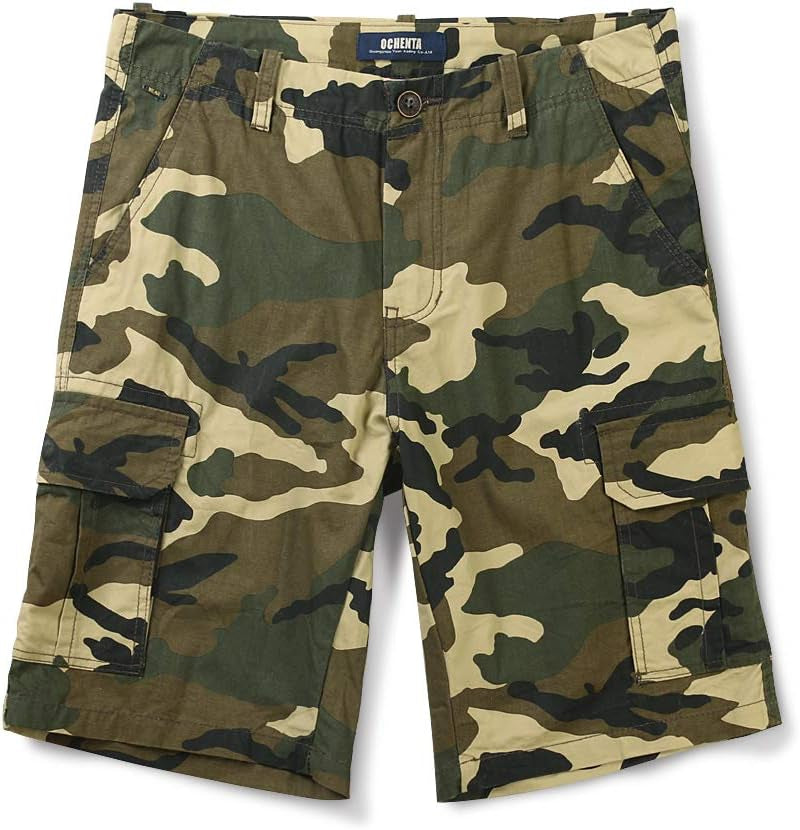 OCHENTA Men'S Lightweight Cargo Shorts with Pockets Cotton Shorts for Men Casual (No Belt)