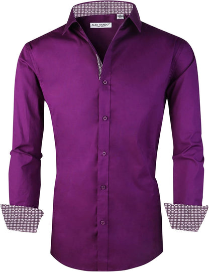 Alex Vando Mens Dress Shirts Regular Fit Long Sleeve Stretch Business Dress Shirts for Men