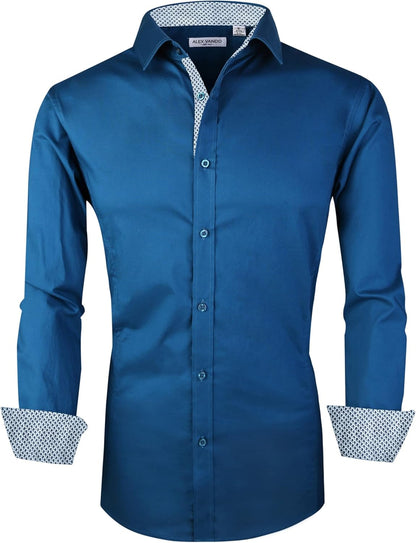 Alex Vando Mens Dress Shirts Regular Fit Long Sleeve Stretch Business Dress Shirts for Men