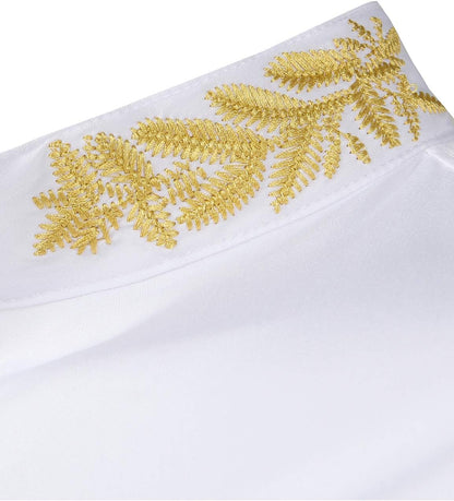 ZEROYAA Mens Hipster Gold Embroidery Mandarin Collar Slim Fit Long Sleeve Casual Dress Shirts