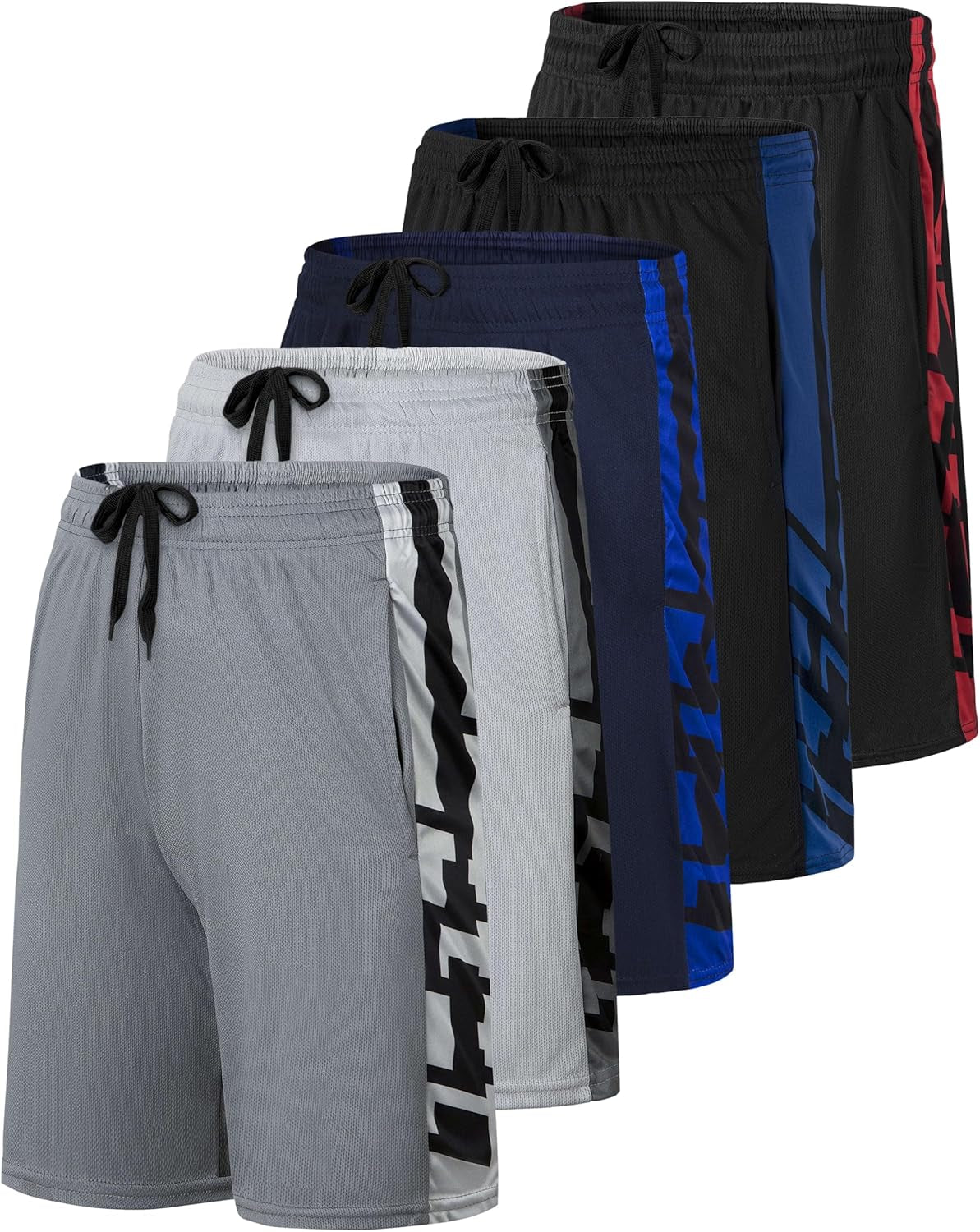 Real Essentials: Men’S 5 Pack 9" Mesh Shorts – Athletic Gym, Workout, Basketball, Running, Casual Lounge Activewear Pockets