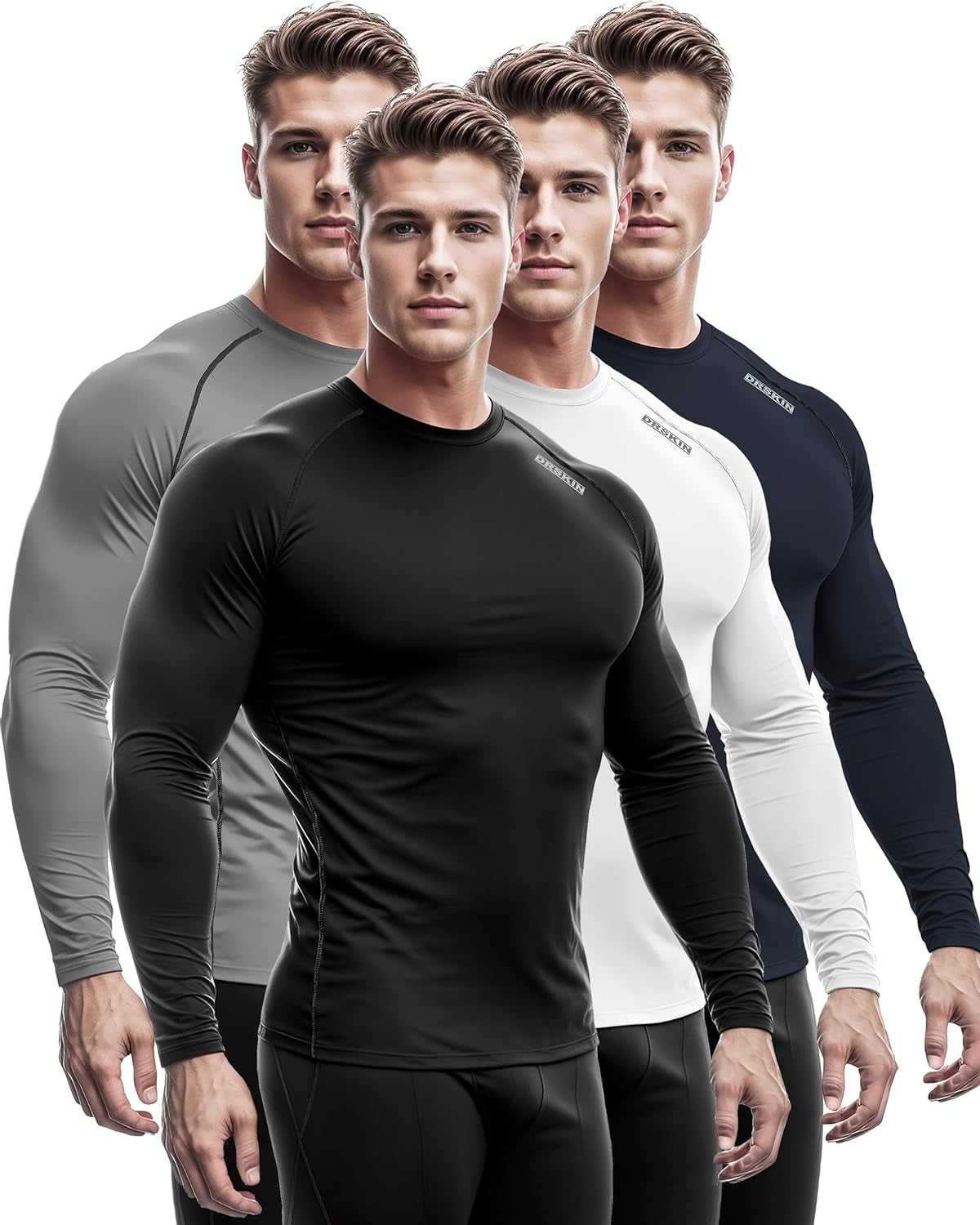 DRSKIN 4, 3, 2 or 1 Pack Men'S Compression Shirts Top Long Sleeve Sports Baselayer Workout Running Athletic Active