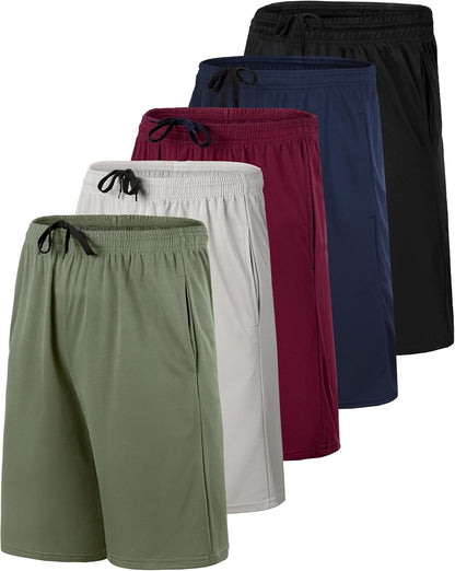 Real Essentials: Men’S 5 Pack 9" Mesh Shorts – Athletic Gym, Workout, Basketball, Running, Casual Lounge Activewear Pockets