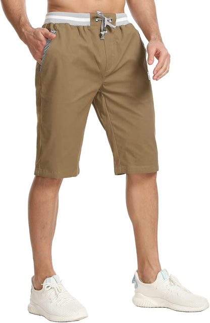 Justsun Mens Shorts Casual Classic Fit Cotton Summer Beach Shorts with Elastic Waist and Pockets