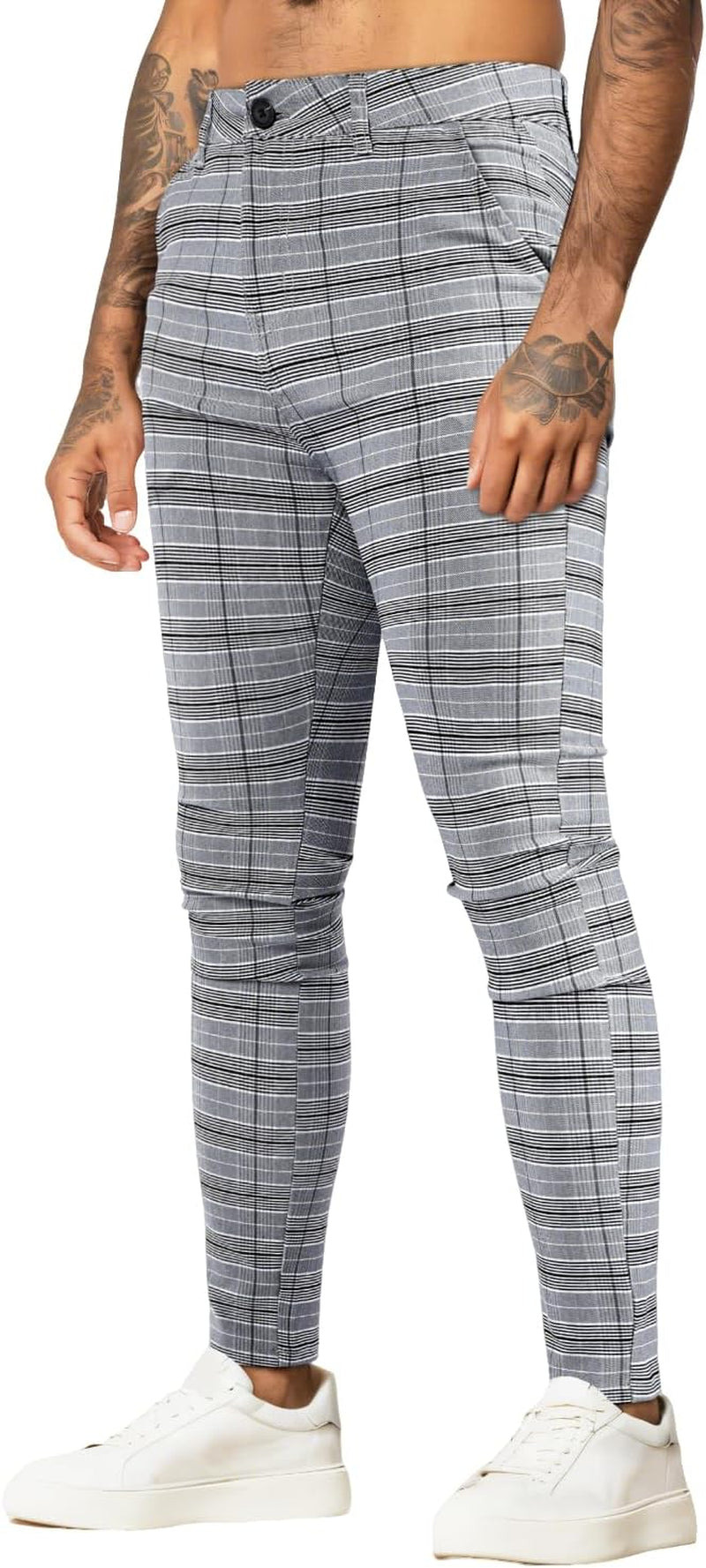 GINGTTO Mens Plaid Dress Pants Stretch Chino Pants Men Slim Fit