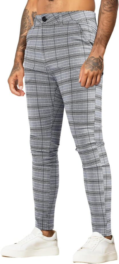 GINGTTO Mens Plaid Dress Pants Stretch Chino Pants Men Slim Fit