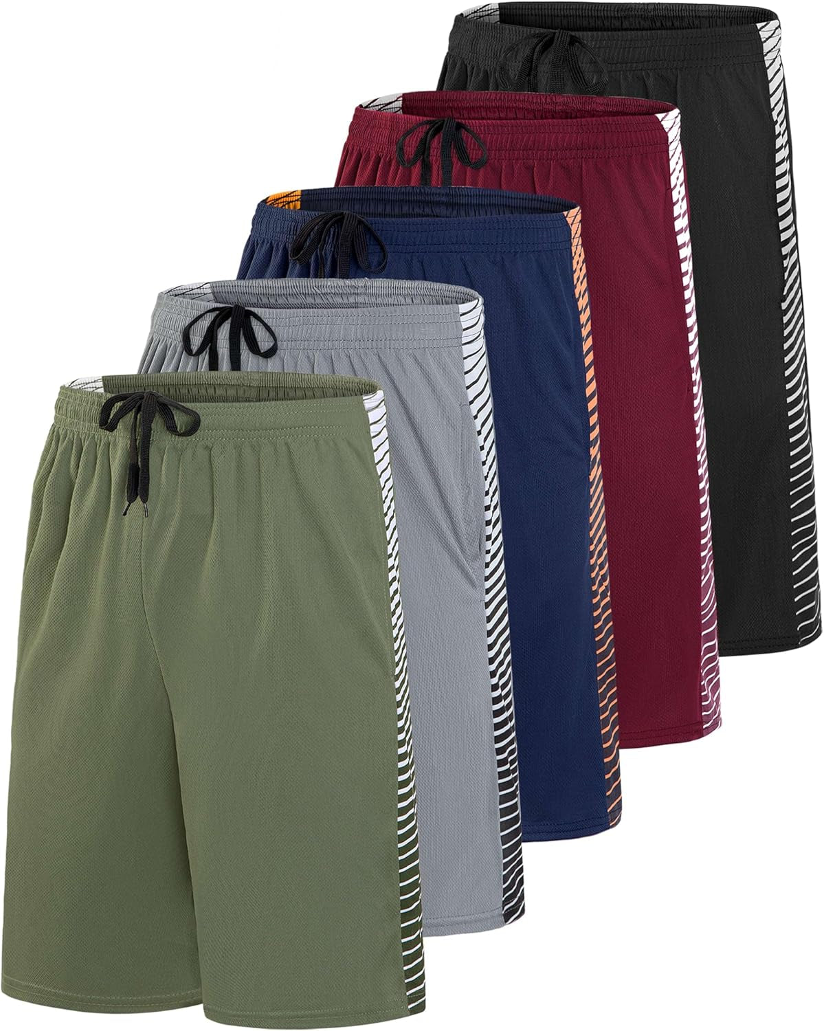 Real Essentials: Men’S 5 Pack 9" Mesh Shorts – Athletic Gym, Workout, Basketball, Running, Casual Lounge Activewear Pockets