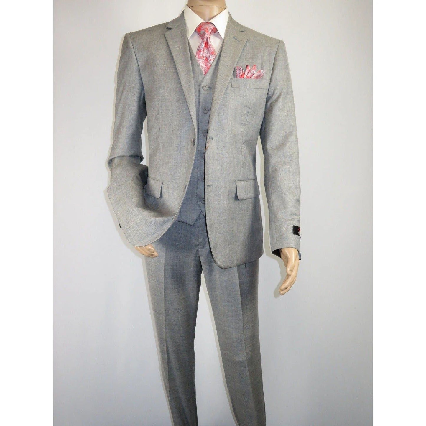 Mens Three Piece Suit Vested  Soft Fabric with Sheen M3090 Stone Gray 3Pc