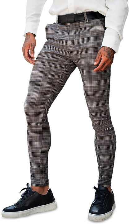 GINGTTO Mens Plaid Dress Pants Stretch Chino Pants Men Slim Fit