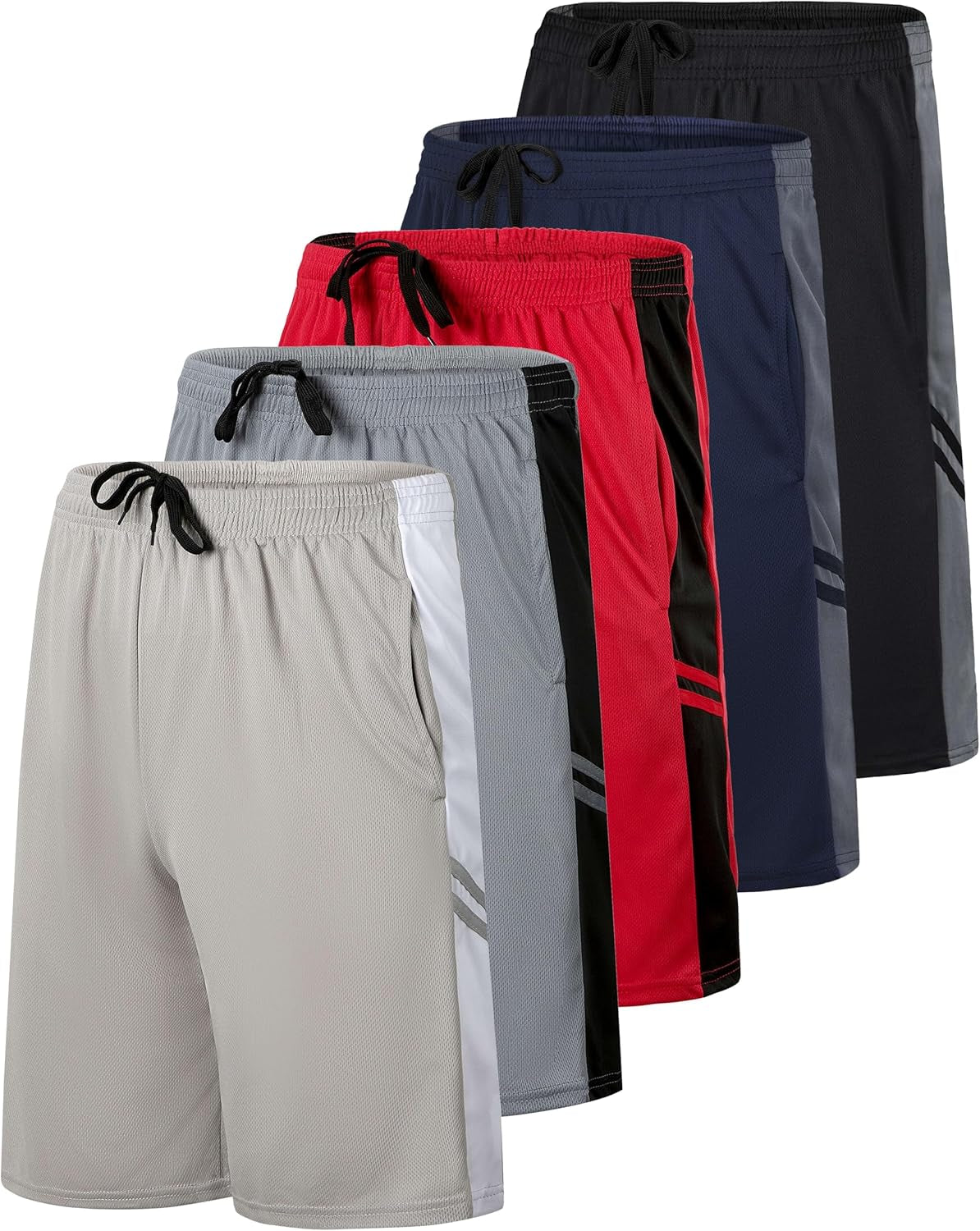 Real Essentials: Men’S 5 Pack 9" Mesh Shorts – Athletic Gym, Workout, Basketball, Running, Casual Lounge Activewear Pockets