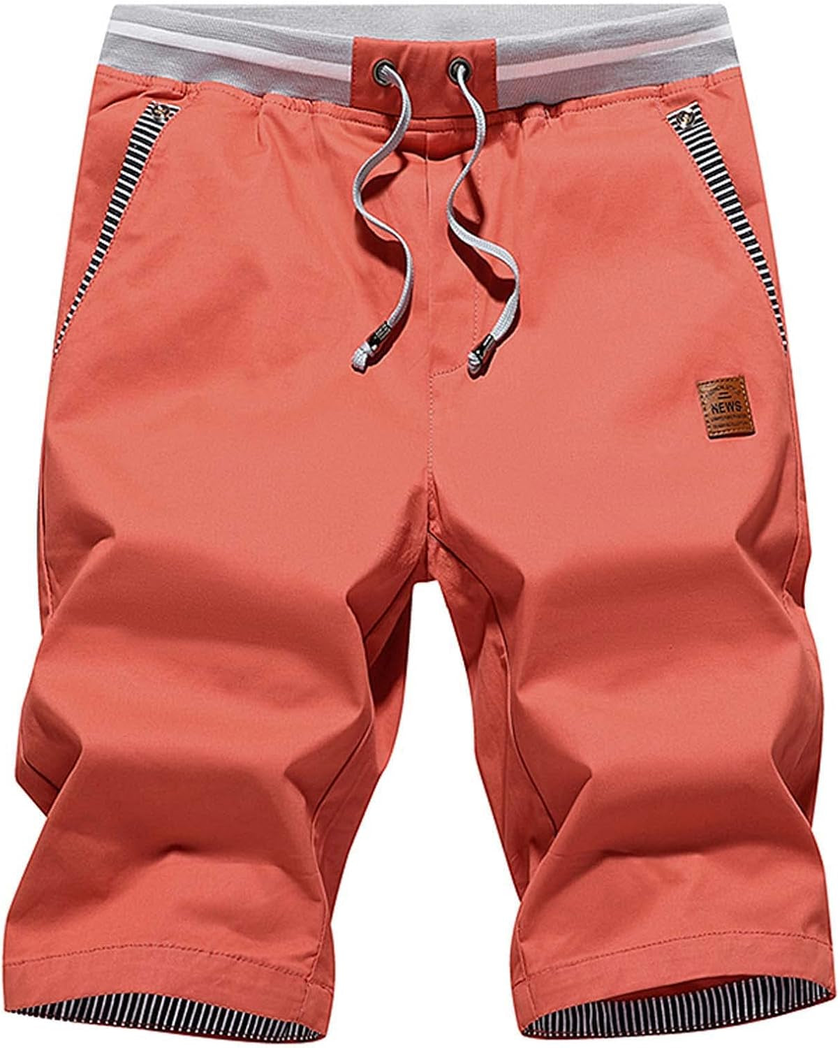 Justsun Mens Shorts Casual Classic Fit Cotton Summer Beach Shorts with Elastic Waist and Pockets
