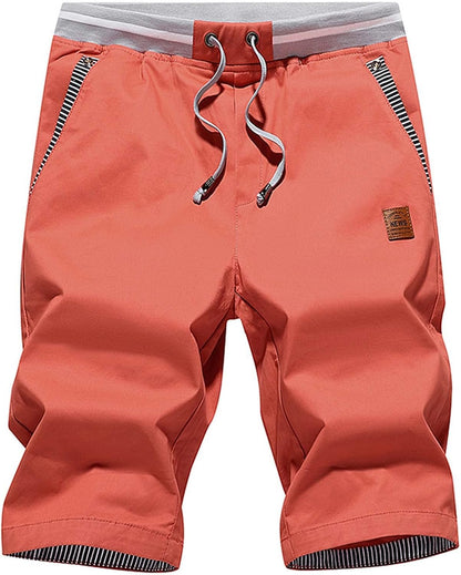 Justsun Mens Shorts Casual Classic Fit Cotton Summer Beach Shorts with Elastic Waist and Pockets