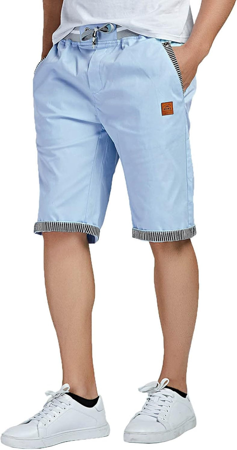 Justsun Mens Shorts Casual Classic Fit Cotton Summer Beach Shorts with Elastic Waist and Pockets