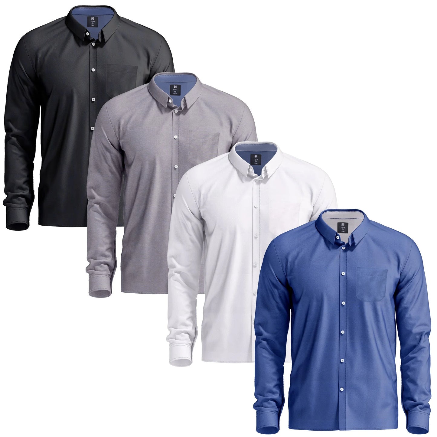 Oxford Men’S Dress Shirt, 4 Pack, Long Sleeve Button Down, Casual Fit with Big and Tall Sizes, Solid Modern Colors