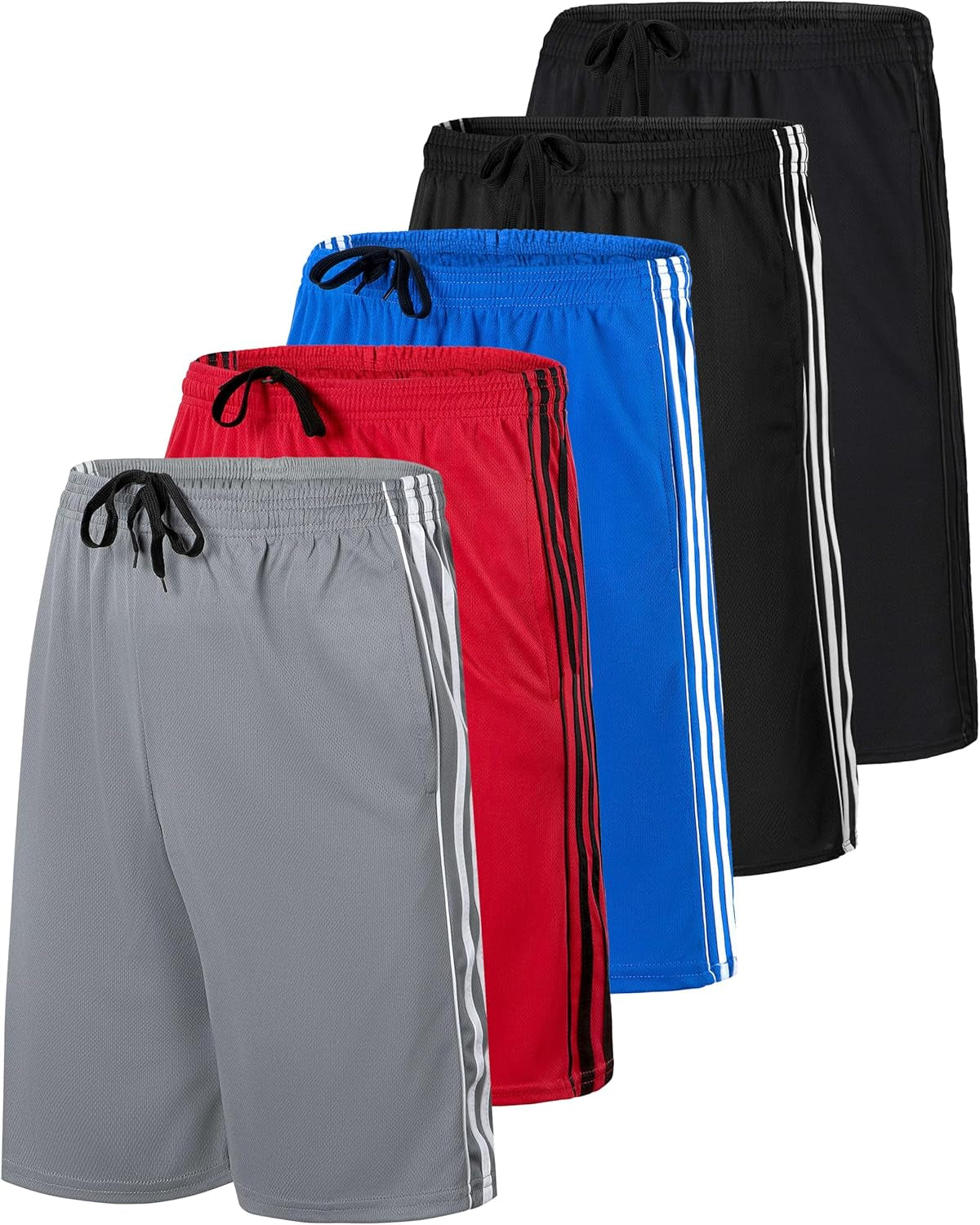 Real Essentials: Men’S 5 Pack 9" Mesh Shorts – Athletic Gym, Workout, Basketball, Running, Casual Lounge Activewear Pockets