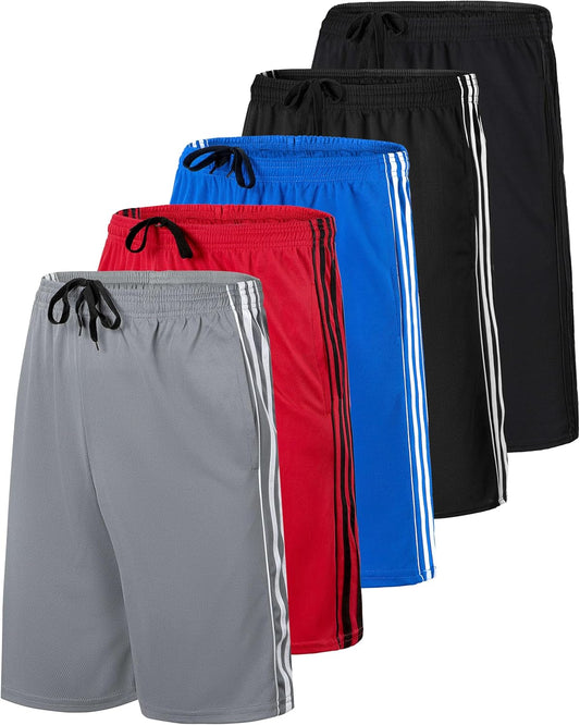 Real Essentials: Men’S 5 Pack 9" Mesh Shorts – Athletic Gym, Workout, Basketball, Running, Casual Lounge Activewear Pockets