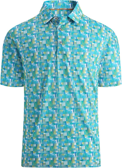 Esabel.C Golf Shirts for Men Dry Fit Performance Short Sleeve Print Moisture Wicking Collared Shirt