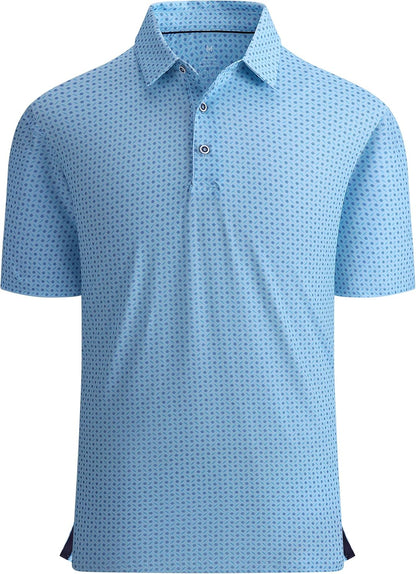Esabel.C Golf Shirts for Men Dry Fit Performance Short Sleeve Print Moisture Wicking Collared Shirt