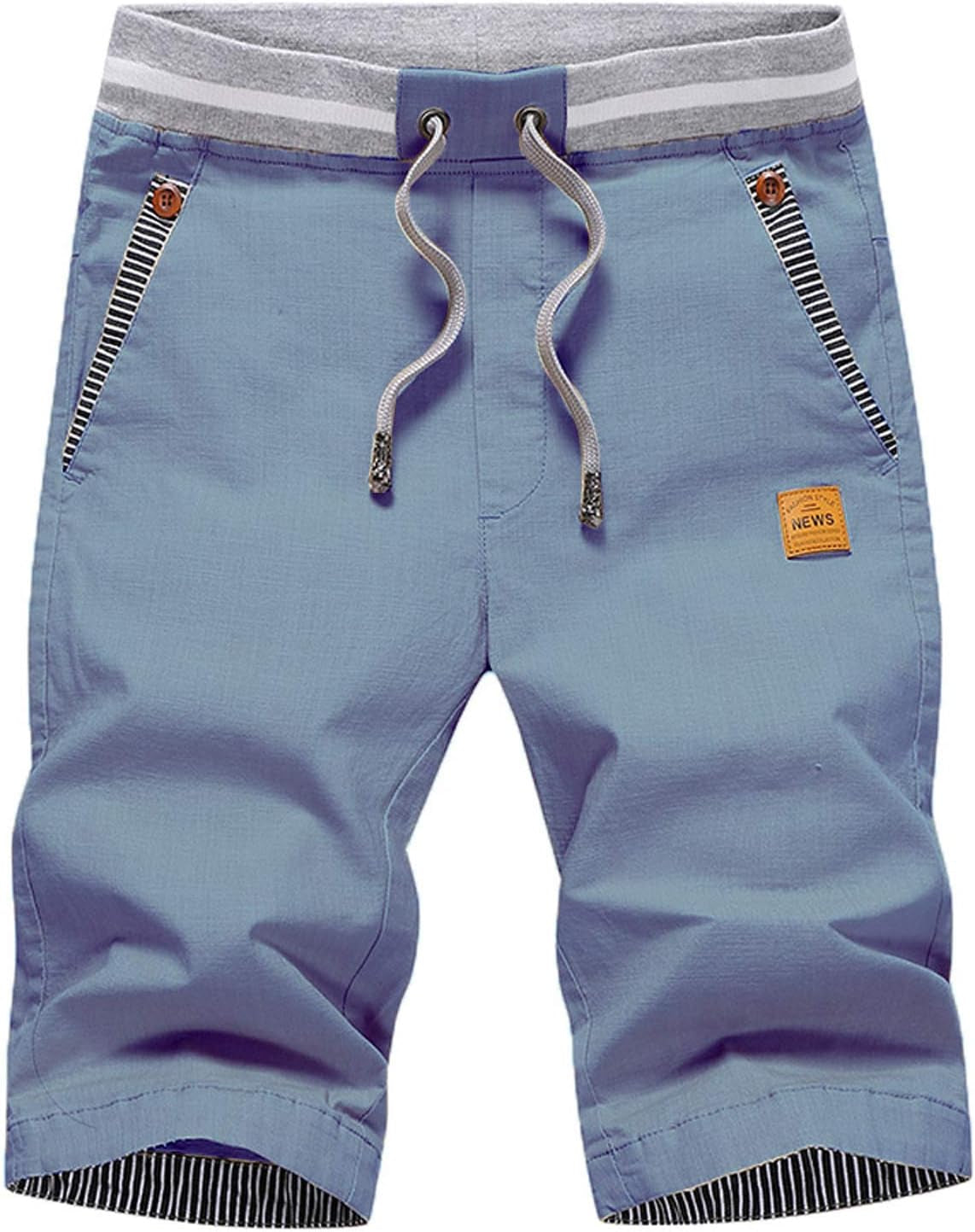 Justsun Mens Shorts Casual Classic Fit Cotton Summer Beach Shorts with Elastic Waist and Pockets