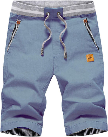 Justsun Mens Shorts Casual Classic Fit Cotton Summer Beach Shorts with Elastic Waist and Pockets