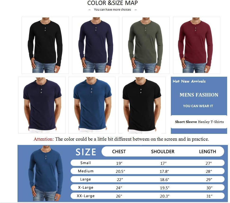 Aiyino Mens Casual Slim Fit Long Sleeve Henley T-Shirts Cotton Shirts