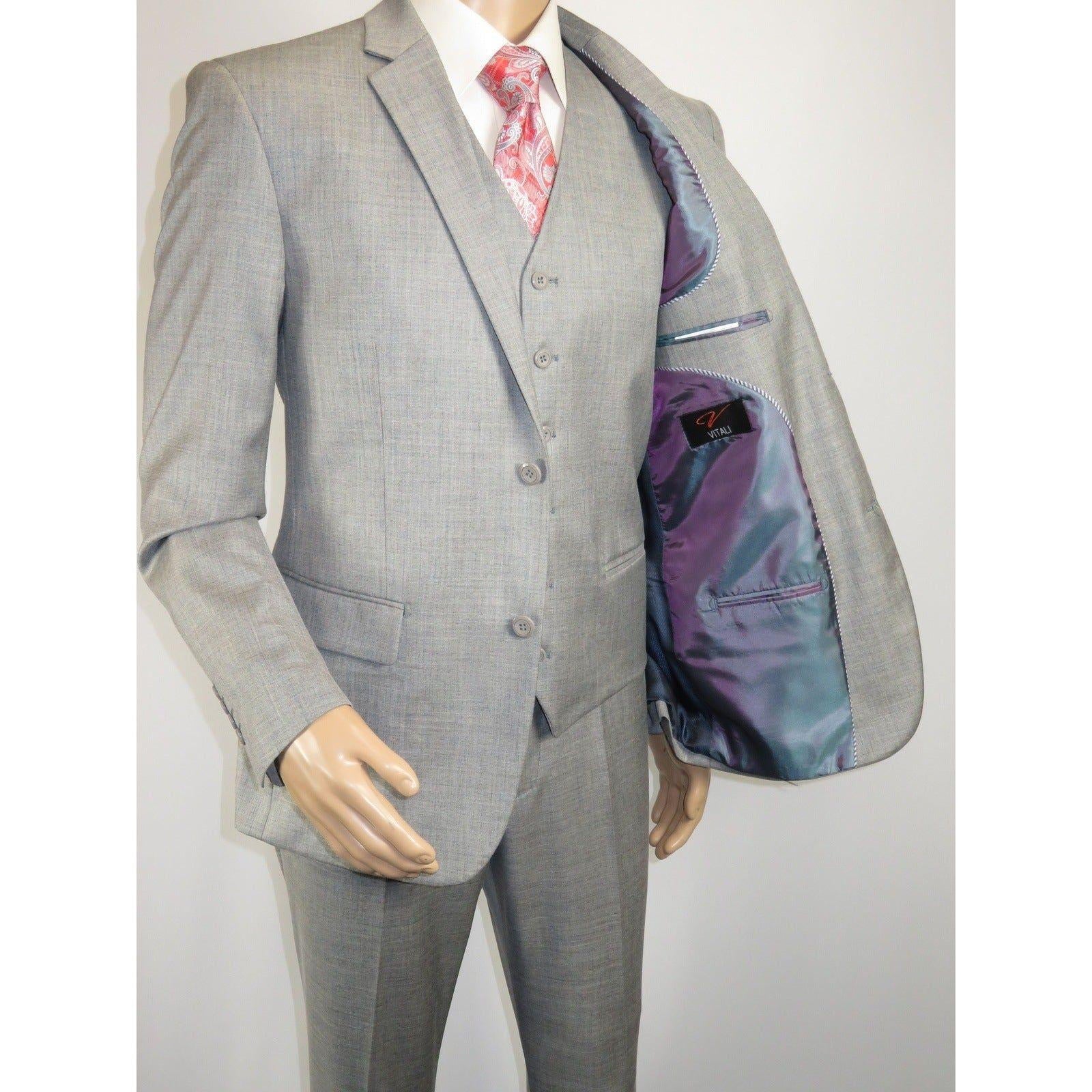 Mens Three Piece Suit Vested  Soft Fabric with Sheen M3090 Stone Gray 3Pc