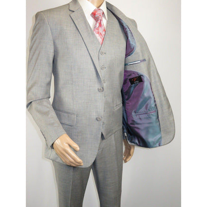 Mens Three Piece Suit Vested  Soft Fabric with Sheen M3090 Stone Gray 3Pc