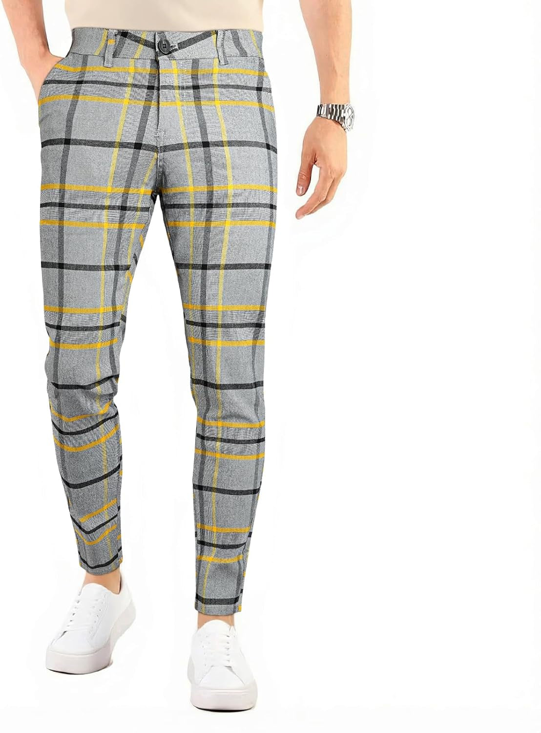 GINGTTO Mens Plaid Dress Pants Stretch Chino Pants Men Slim Fit