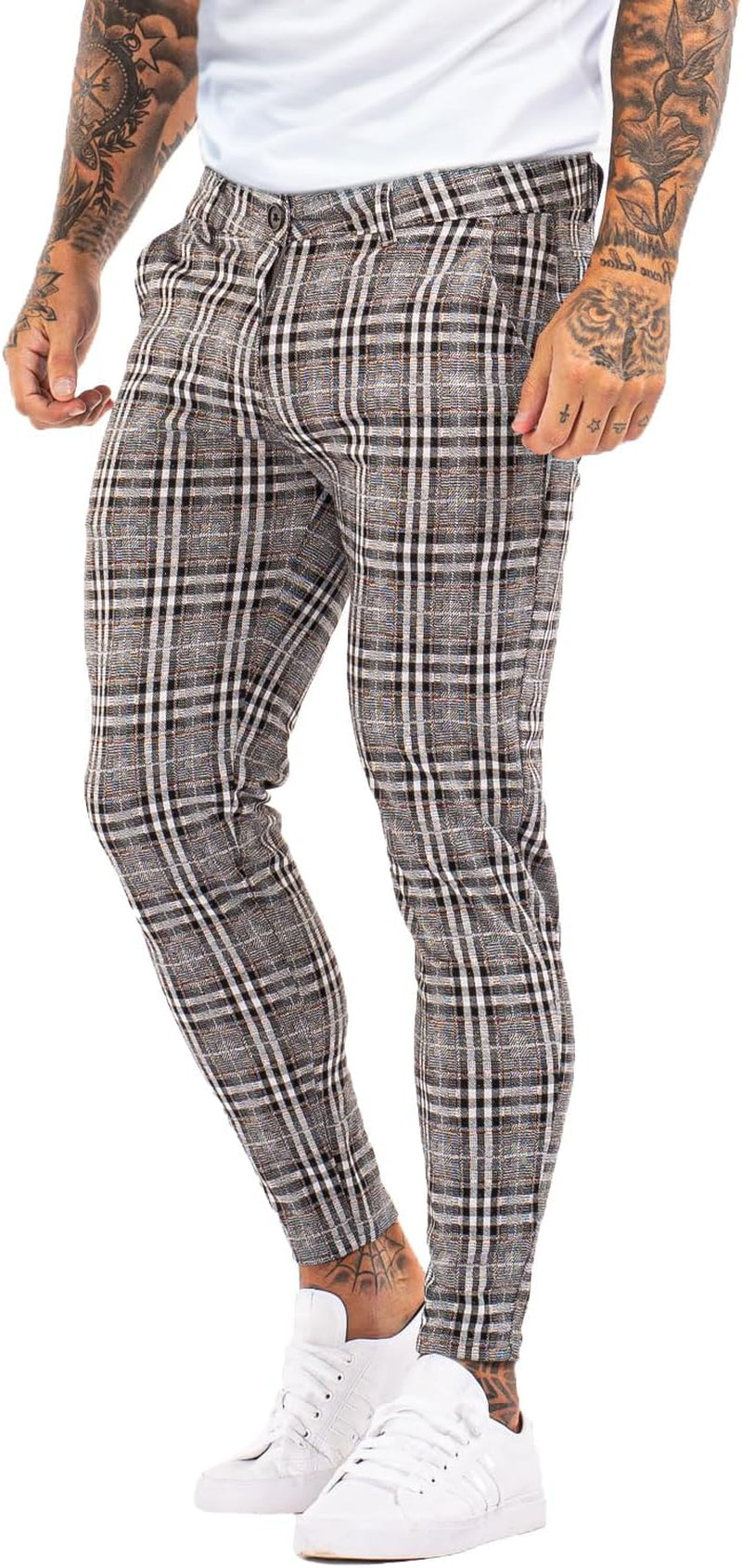 GINGTTO Mens Plaid Dress Pants Stretch Chino Pants Men Slim Fit