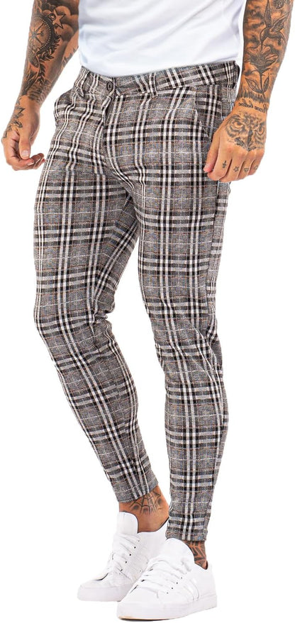GINGTTO Mens Plaid Dress Pants Stretch Chino Pants Men Slim Fit
