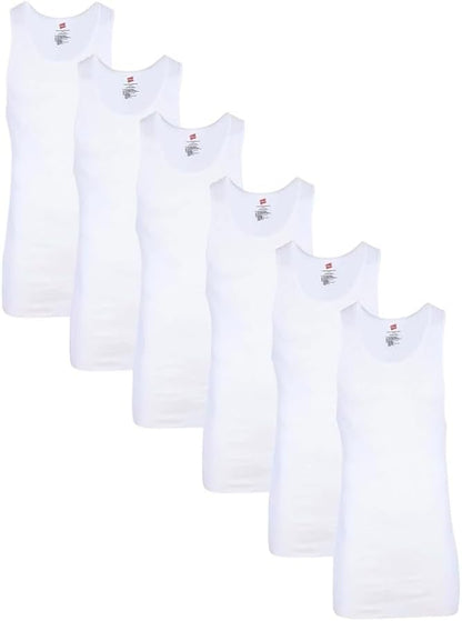 Hanes Top Undershirt Pack, 6-Pack, Moisture-Wicking Cotton Ribbed Tanks for Men