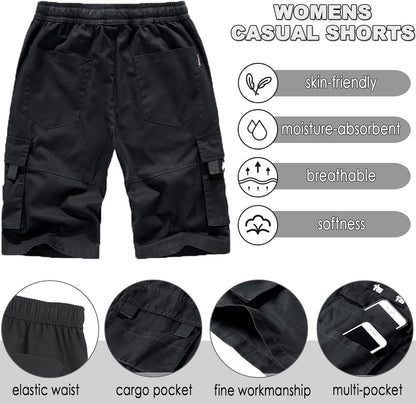 Xinyangni Men'S Cargo Shorts Elastic Waist Relaxed Fit Cotton Casual Outdoor Lightweight Work Shorts Multi-Pockets